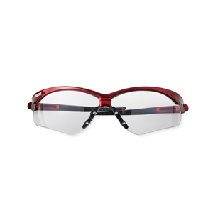 KleenGuard® safety glasses with black temples and blue mirror lenses against white background