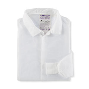 Folded white Kimtech® lab coat on a white background