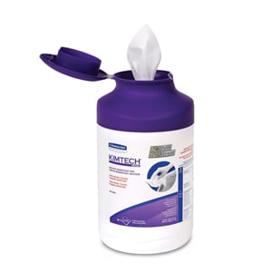 A container of Kimtech Wettask Prep Wipers on a white background