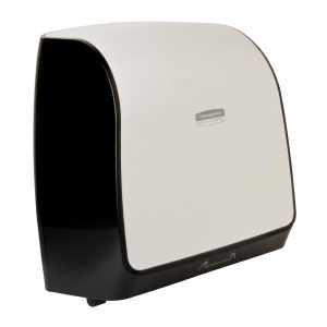 A white and black Scott® Control slimroll hard roll towel dispenser on a white background.