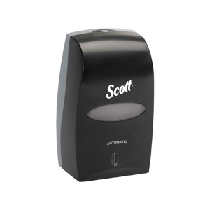 A black Scott® Essential electronic skin care dispenser on a white background.