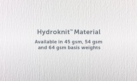 Sample of hyroknit material with product name and available weights printed on material
