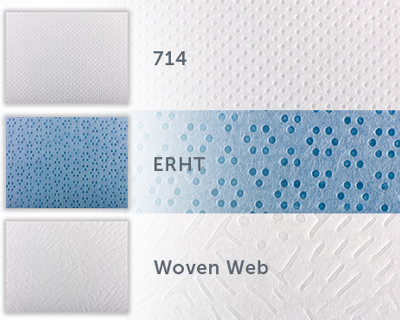 Samples of 714, ERHT and Woven Web Fine Fiber Meltblown