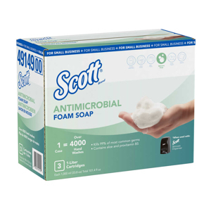 A box of Scott® antimicrobial foam soap on a white background.
