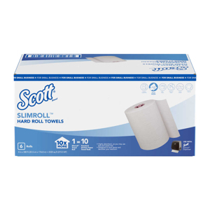 A box of Scott® slimroll hard roll towels on a white background.