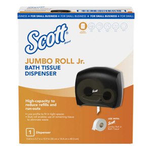 A Scott® jumbo roll jr. toilet tissue dipenser on a white background.