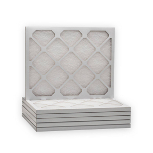 Stack of white air filters with top filter  upright