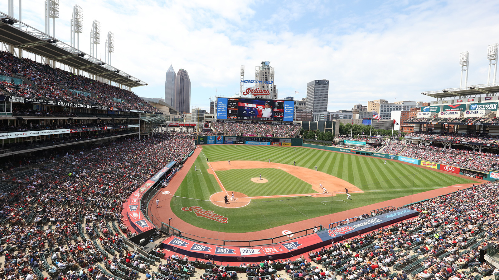 A baseball stadium filled with people