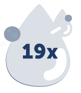 Tear drop graphic with 19x in bold
