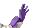 Lab worker putting on Kimtech™ Purple Nitrile™ gloves