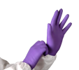 Lab worker putting on Kimtech™ Purple Nitrile™ gloves