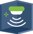 An icon featuring a sensing device with wifi.