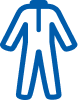 Blue protective coveralls icon outline on white background