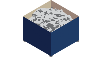 Illustration of box filled with plastic pellets