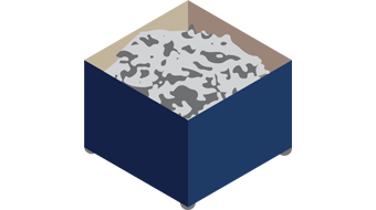 Illustration of box filled with plastic pellets