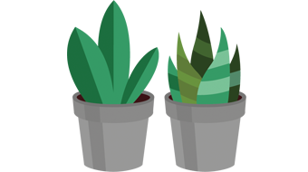 Illustration of couple of green plants in gray flower pots