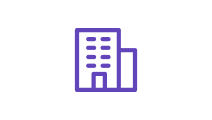 Blue commercial building icon outline on white background