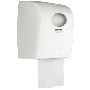 A white and black Scott® Control slimroll hard roll towel dispenser on a white background.