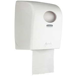 A white and black Scott® Control slimroll hard roll towel dispenser on a white background.