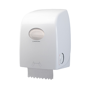 A white and black Scott® Control slimroll hard roll towel dispenser on a white background.
