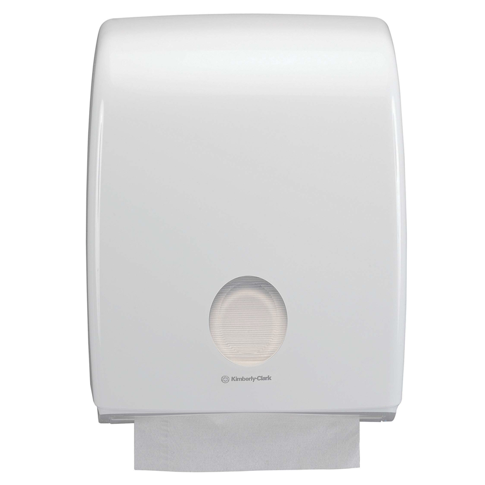 A white and black Scott® Control slimfold towel dispenser on a white background.