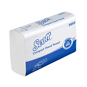 A white and black Scott® Control slimfold towel dispenser on a white background.