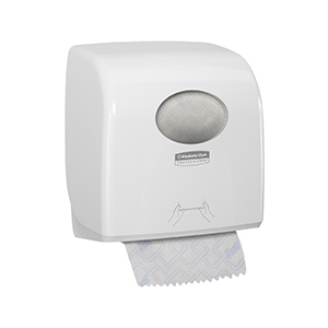 A white and black Scott® Control slimroll hard roll towel dispenser on a white background.