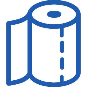 Blue toilet paper dispenser icon outline on white background