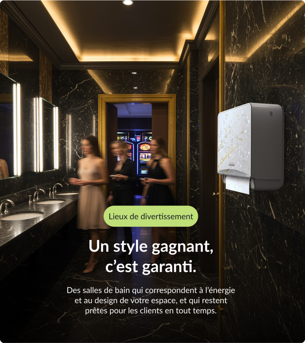 Salle de bain élégante dans un lieu de divertissement avec des solutions d’hygiène sans faille