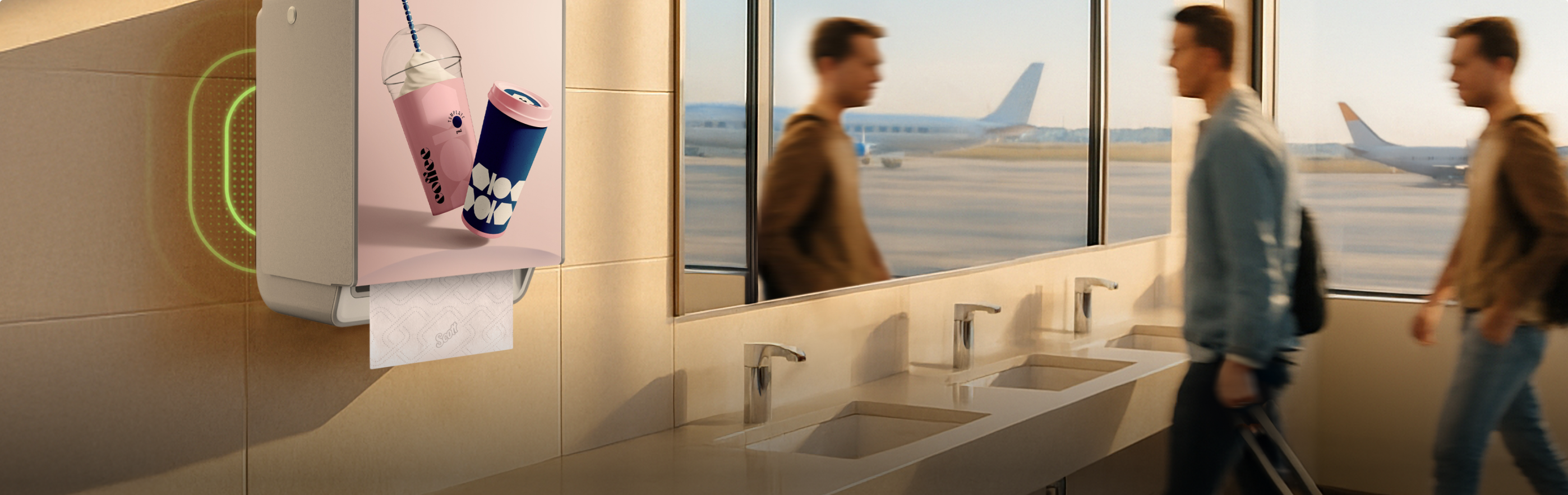 Efficient airport restroom operations with smart dispenser and fast-moving traffic 