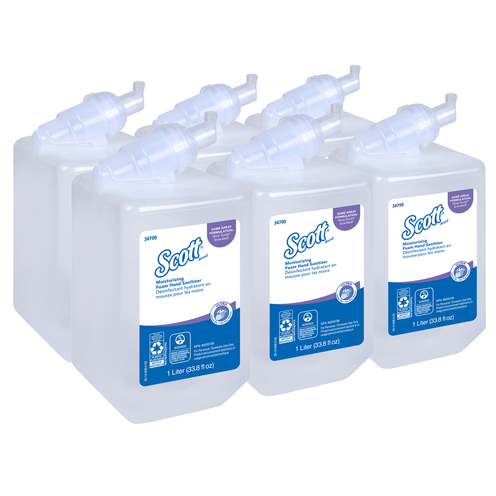 Désinfectant ultra hydratant en mousse pour les mains Control de Scott, Ecologo, certifié E3 par la NSF (34700), transparent, non parfumé, emballage en cartouche de 1 L, 6 emballages/caisse - 34700