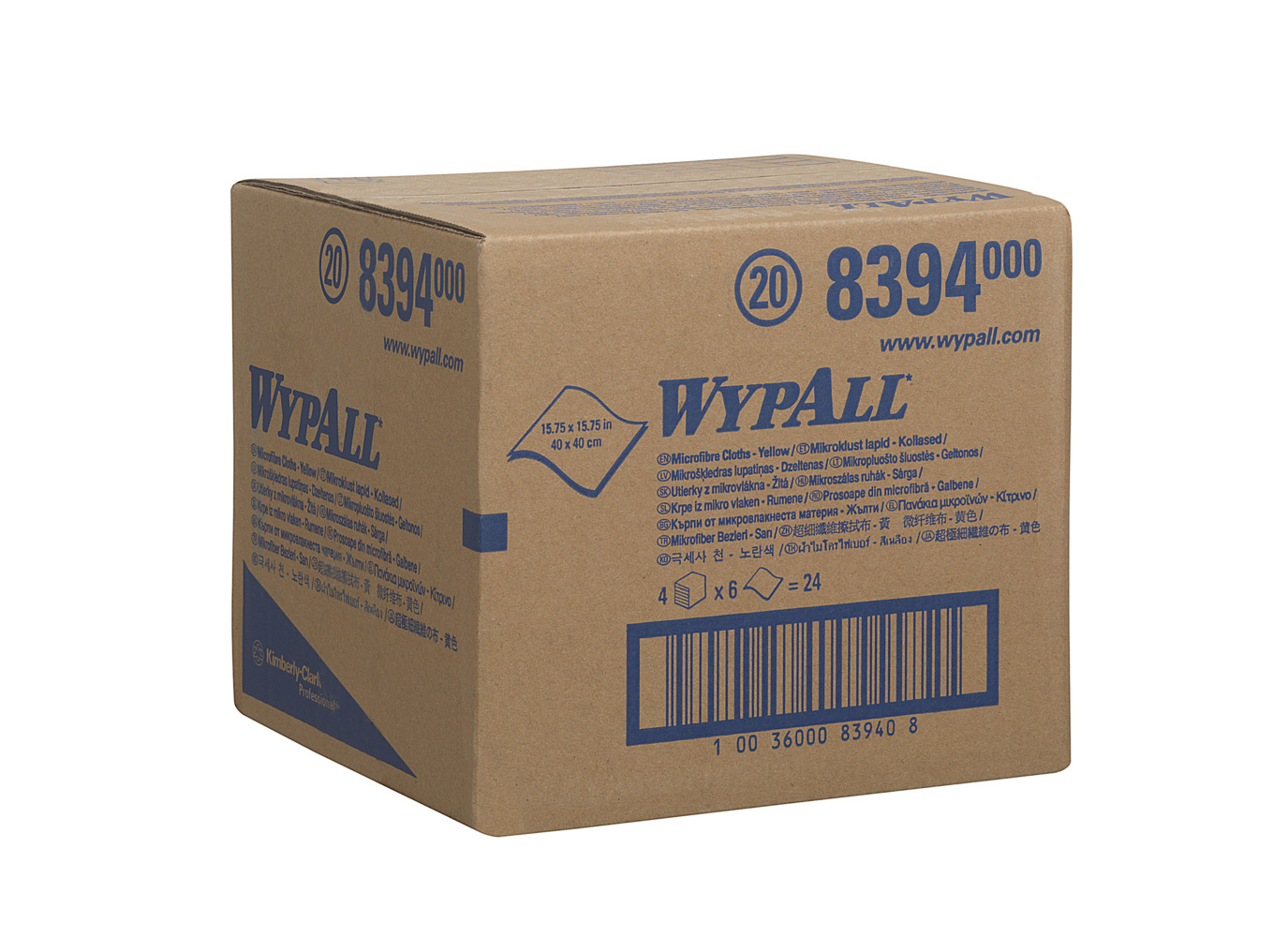 Chiffons en microfibres WypAll® 8394 - 4 paquets de 6 chiffons jaunes de 40 x 40 cm (24 au total) - 8394