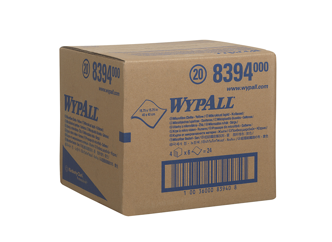 WypAll® Mikrofasertücher 8394 - 4 Päckchen mit 6 gelben, 40 x 40 cm großen Tüchern (Gesamtanzahl 24) - 8394