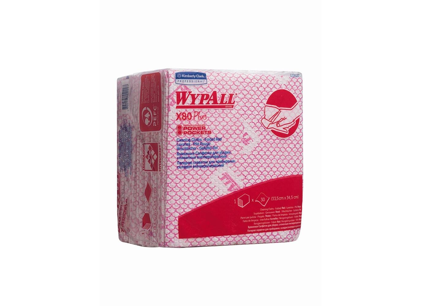 WypAll® X80 Plus Poetsdoeken 19127 - 8 polybags x 30 1/4 gevouwen, rode doeken - 19127