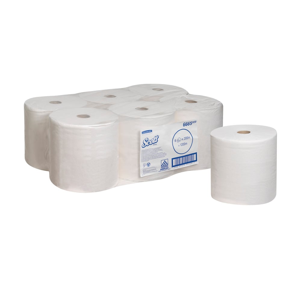 Scott® Performance Hand Towels 6665 - 200m white, 1 ply sheet per roll (case contains 6 rolls) - 6665