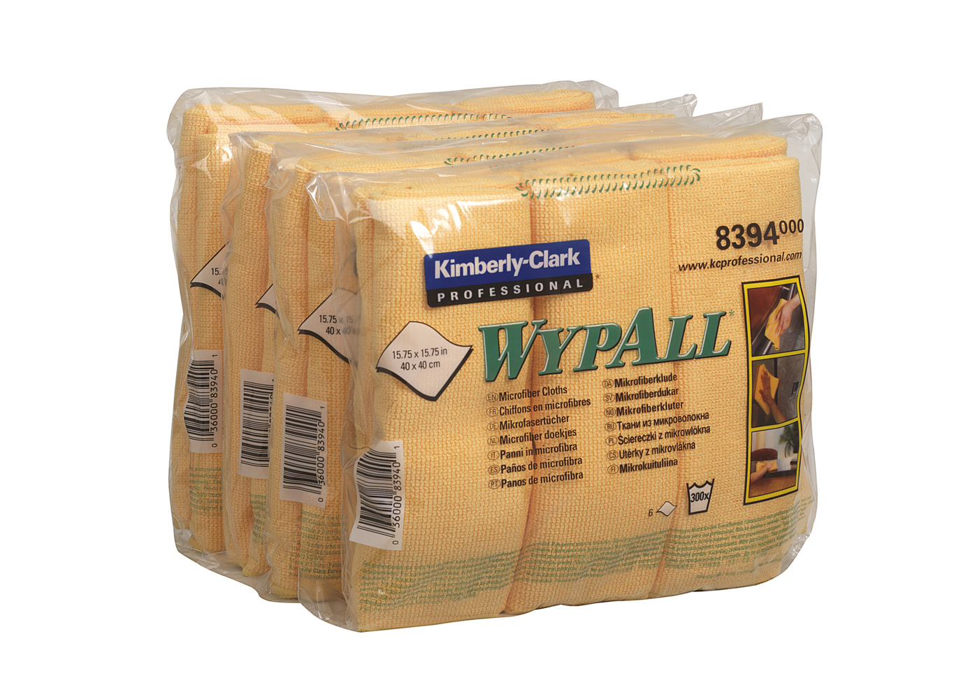 WypAll® Microfibre Cloths 8394 - 4 carry packs x 6 yellow, 40 x 40cm cloths, yellow (24 total) - 8394