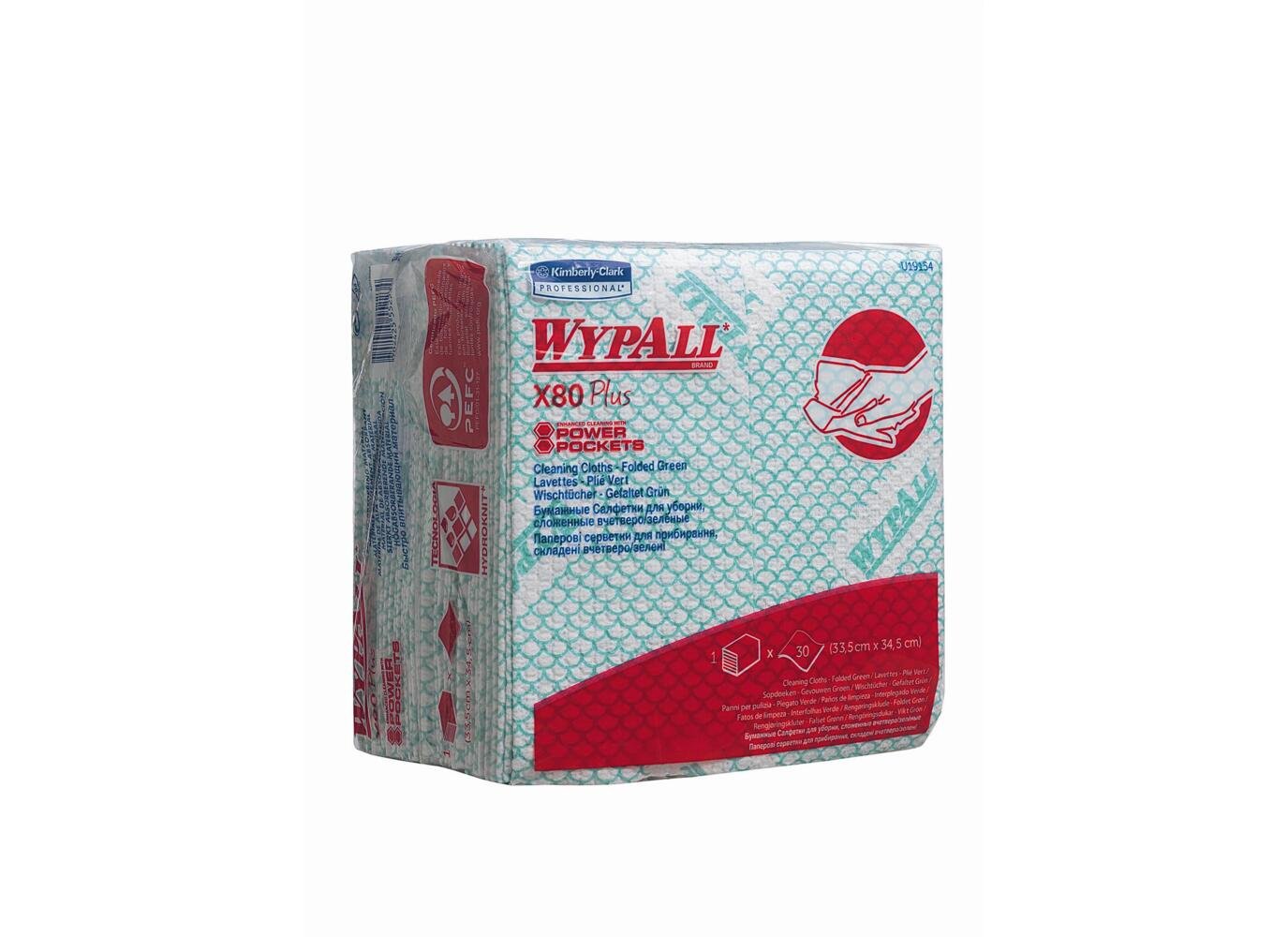 WypAll® X80 Plus Critical Clean™-poetsdoeken 19154 - groene poetsdoeken met kleurcodes - 8 verpakkingen x 30 kwartgevouwen groene poetsdoeken (240 herbruikbare poetsdoeken) - 19154