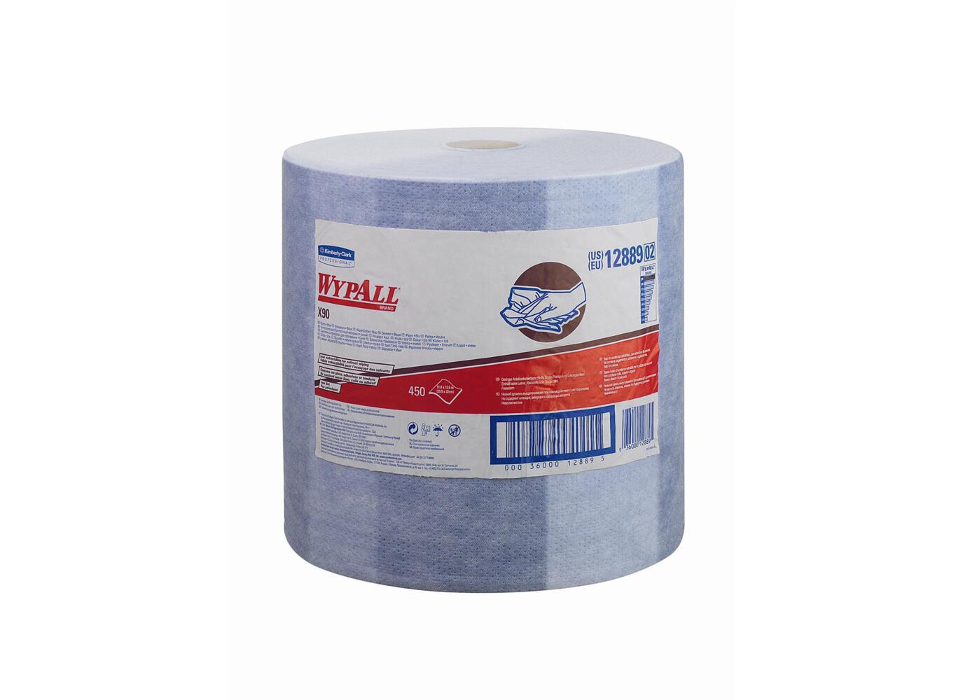 WypAll® X90 Cloths 12889 - 1 large roll x 450 blue, 2 ply cloths - 12889