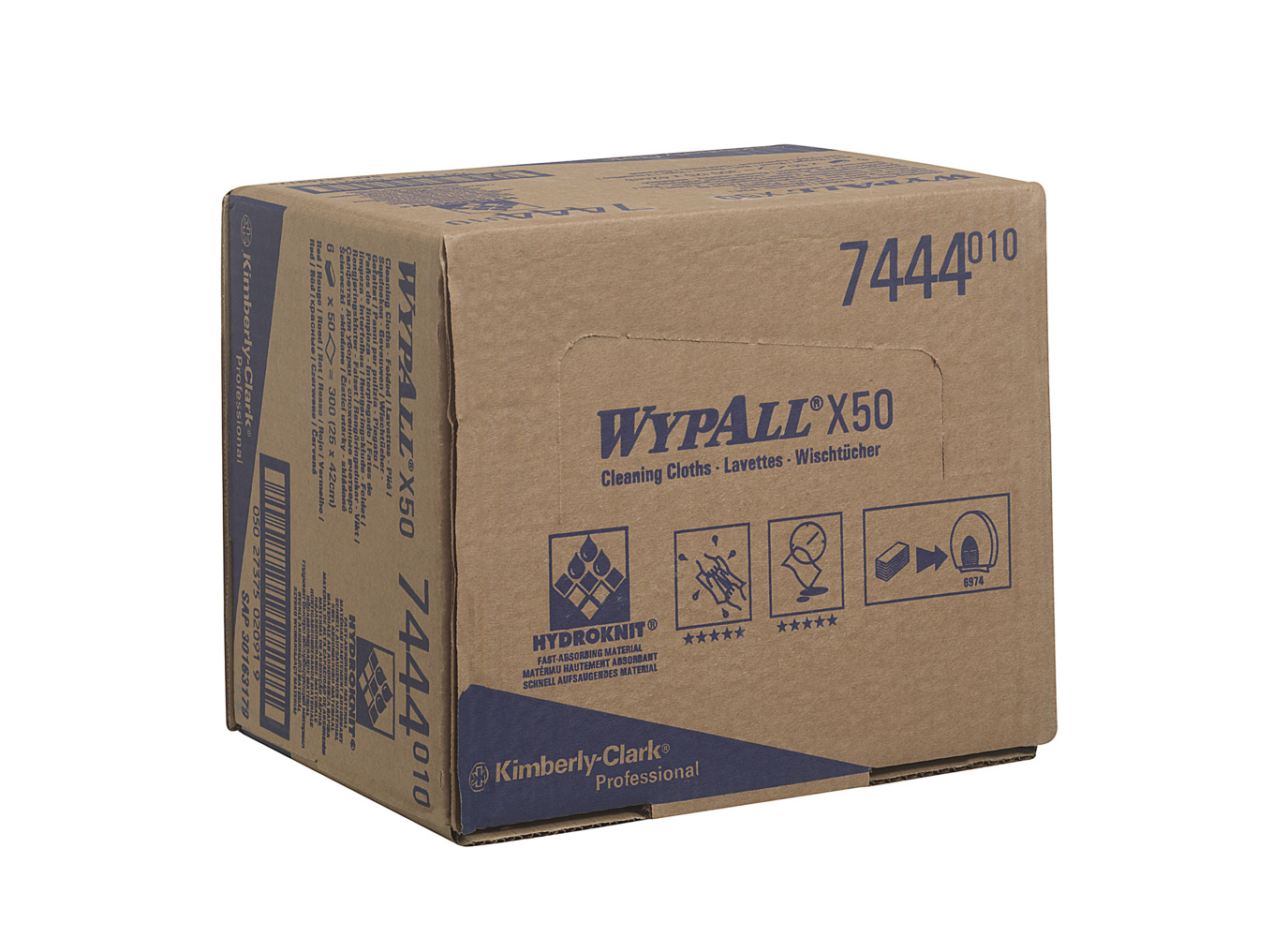 Chiffons de nettoyage à code couleur WypAll® X50 7444 - Chiffons de nettoyage rouges - 6 paquets x 50 chiffons enchevêtrés à code couleur (300 au total) - 7444