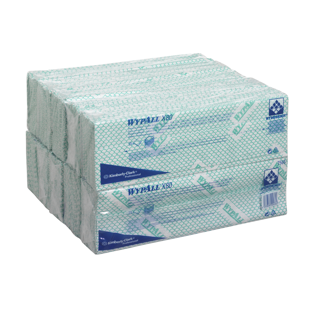 WypAll® X80 Farbcodierte Reinigungstücher 7566 – Reinigungstücher Grün – 10 Packungen x 25 Reinigungstücher für hohe Beanspruchung (insges. 250) - 7566