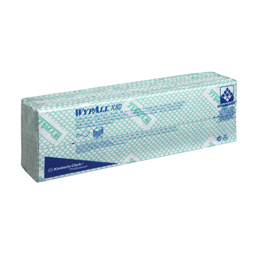 WypAll® X80 Farbcodierte Reinigungstücher 7566 – Reinigungstücher Grün – 10 Packungen x 25 Reinigungstücher für hohe Beanspruchung (insges. 250) - 7566