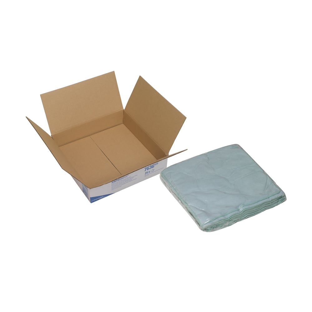 Kimtech® Microfibre Polishing Cloths 7636 - 1 box x 25 large, green cloths - 7636