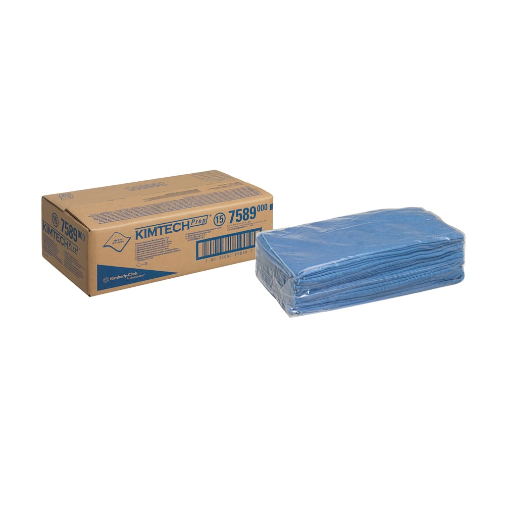 Chiffons en microfibres pour préparation de surfaces Kimtech® 7589 - 1 paquet de 25 chiffons bleus - 7589