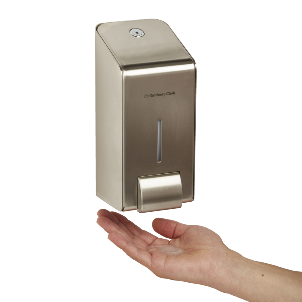 Distributeur de solution de lavage des mains professionnel Kimberly-Clark™ 8973 - Pour cartouches de savon de 1 L - 1 x Distributeur à fixation murale en acier inoxydable - 8973