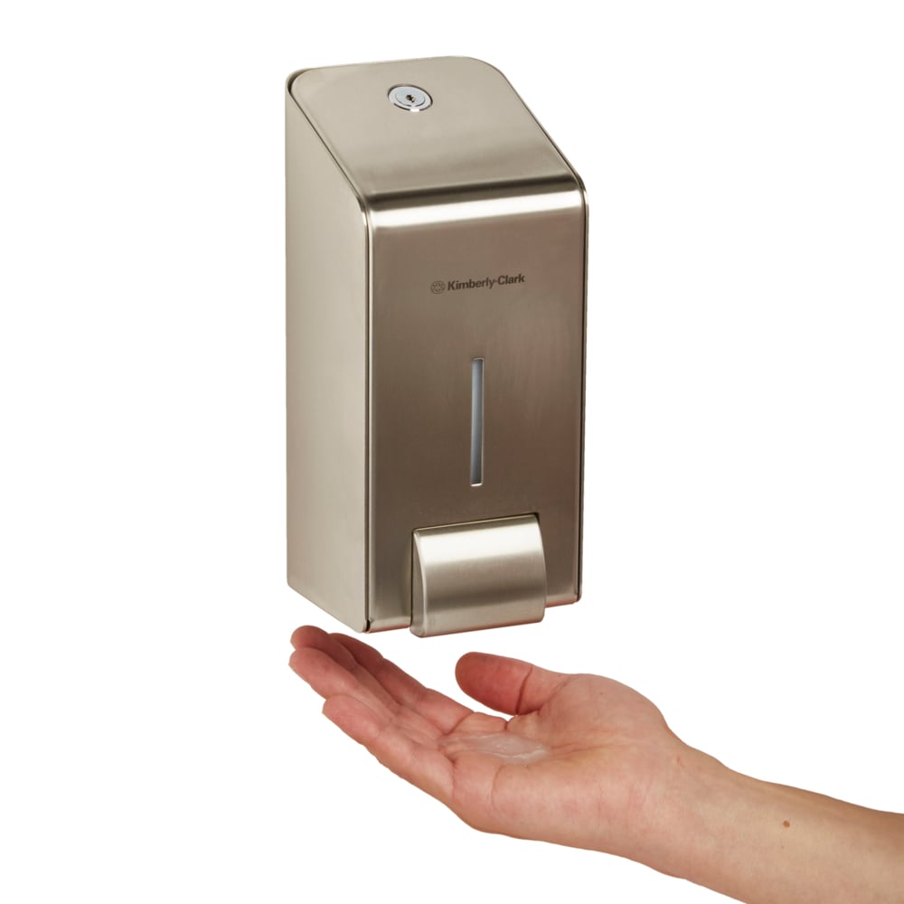 Distributeur de solution de lavage des mains professionnel Kimberly-Clark™ 8973 - Pour cartouches de savon de 1 L - 1 x Distributeur à fixation murale en acier inoxydable - 8973