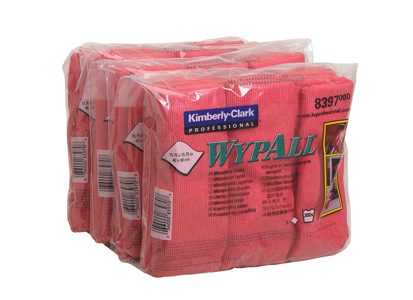 WypAll® Microfibre Cloths 8397 - 4 carry packs x 6 red, 40 x 40cm cloths, red (24 total) - 8397