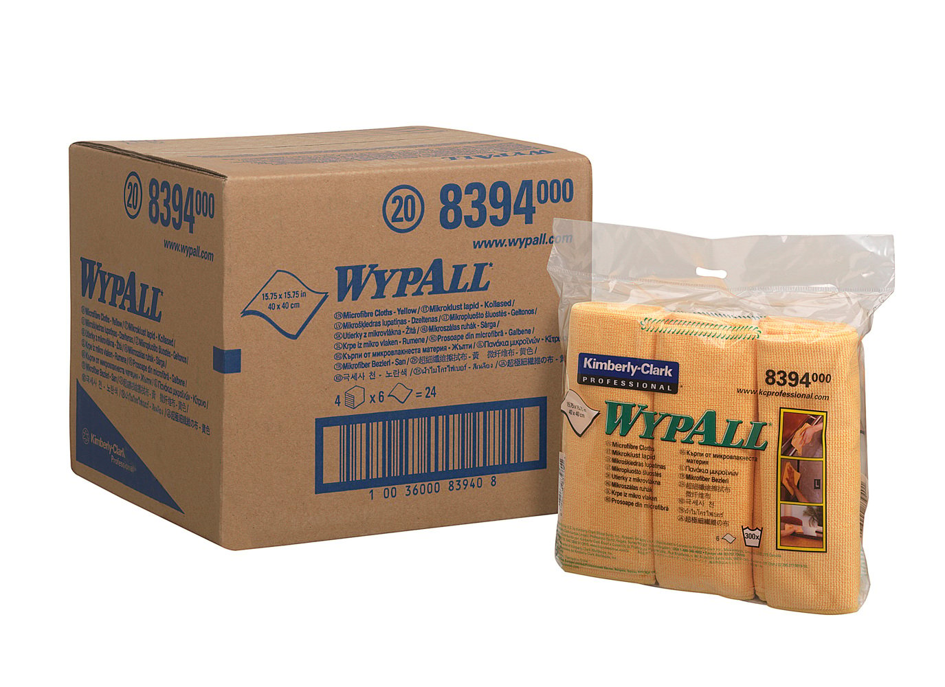 WypAll® Microvezel Poetsdoeken 8394 - 4 polybags x 6 gele doeken, 40 x 40 cm (24 in totaal) - 8394