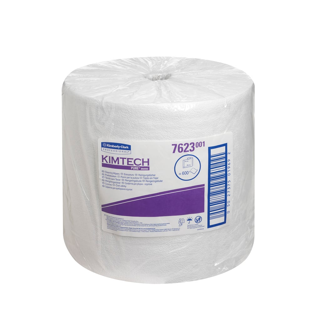 Kimtech® Pure Cleaning Wipers 7623 - 1 roll x 600 white, 1 ply sheets