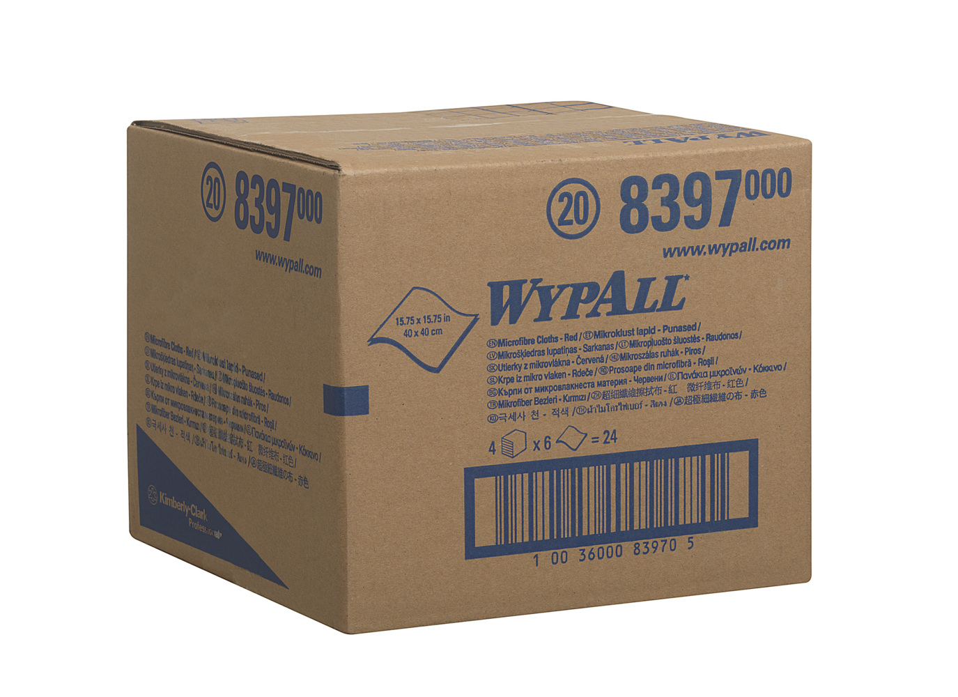 WypAll® Microvezel Poetsdoeken 8397 - 4 polybags x 6 rode doeken, 40 x 40 cm (24 in totaal) - 8397