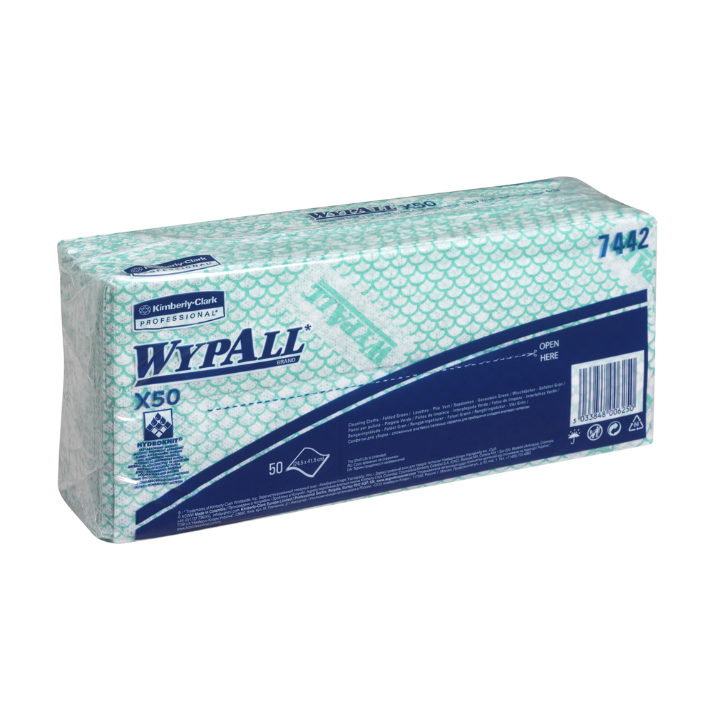 WypAll® X50 Farbcodierte Reinigungstücher 7442 Reinigungstücher Grün – 6 Packungen x 50 Farbcodierte Reinigungstücher mit Interfold-Faltung (insges. 300) - 7442